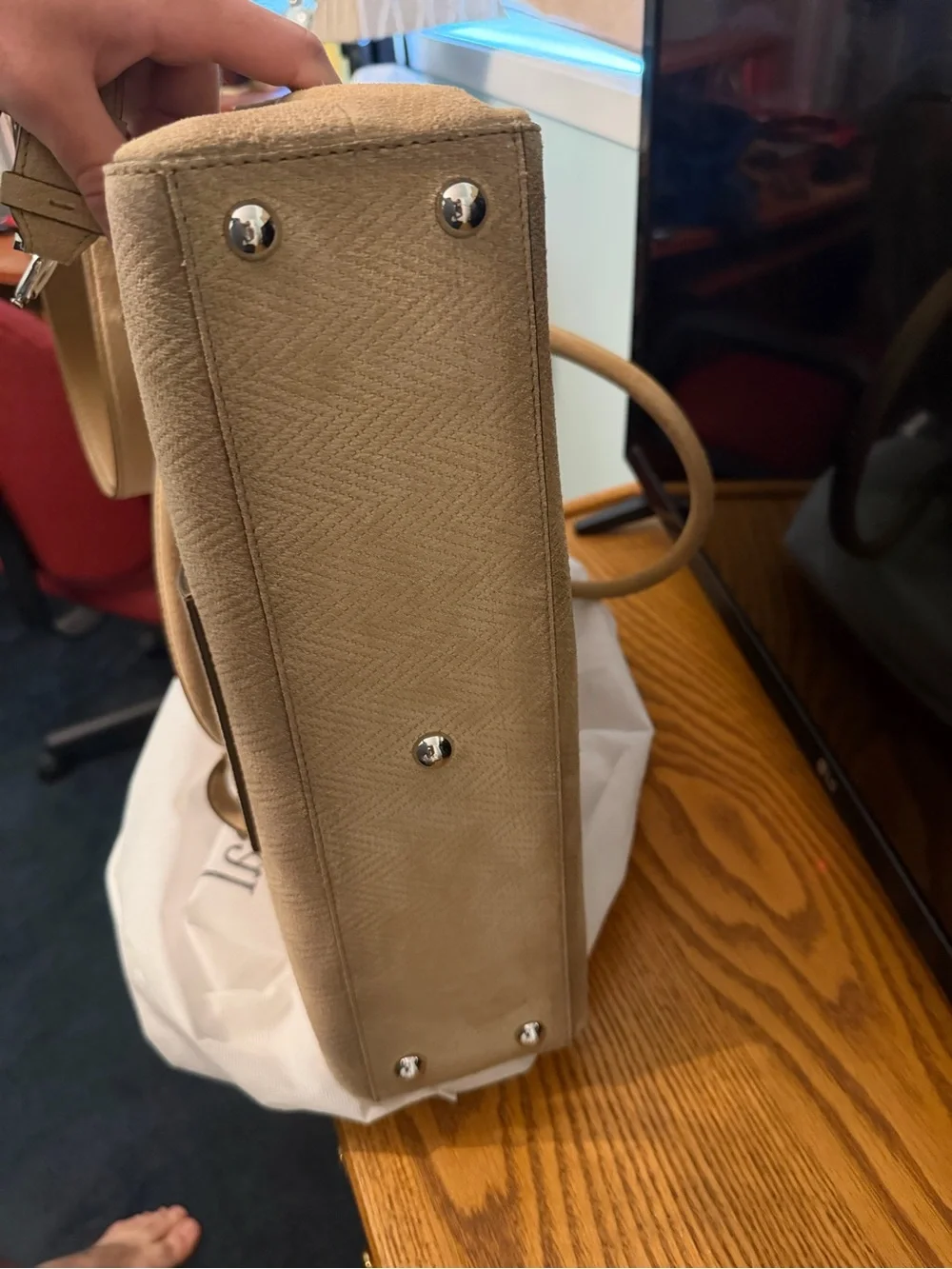 Maison Martin Margiela Beige Suede Fold-Over Messenger Bag